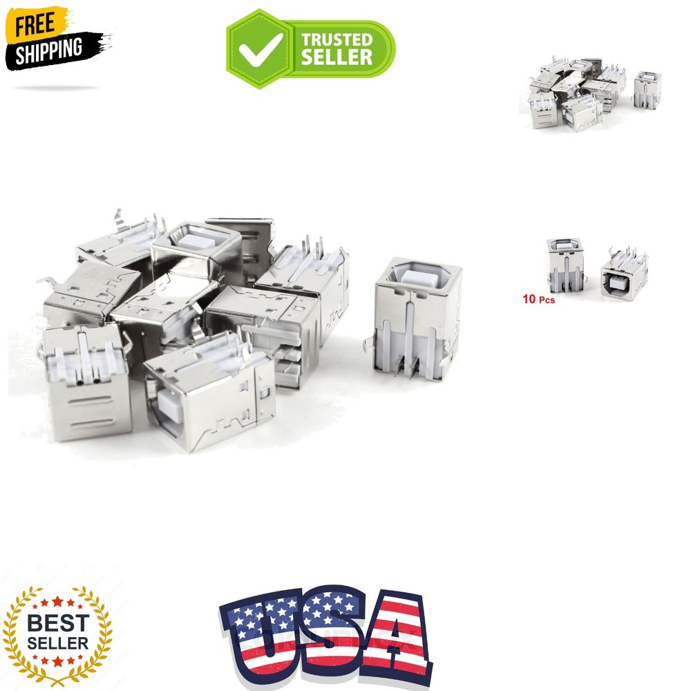 USB Female Type-B Jack 4-Pin 90 Degree PCB DIP Socket Connector 10 Pcs