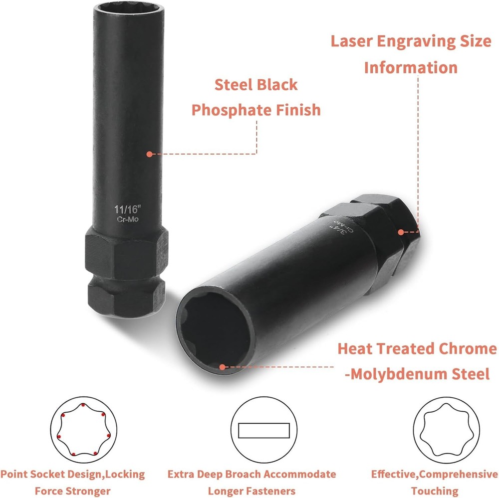 8PCS Universal Locking Key Lug Nut Master Socket Set Wheel Lock Removal Tool Kit