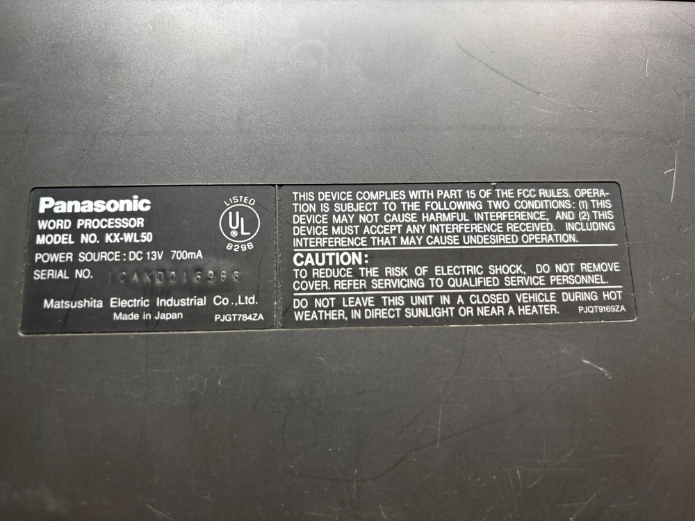 Panasonic Laptop Word Processor KX-WL50 Tested No Power Cable