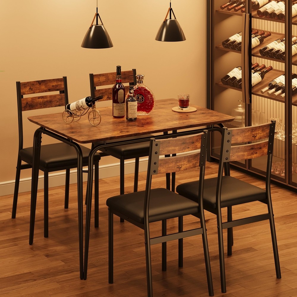 5 Piece Dining Room Table Set Wood Modern Kitchen Table Set w/Upholstered Chairs