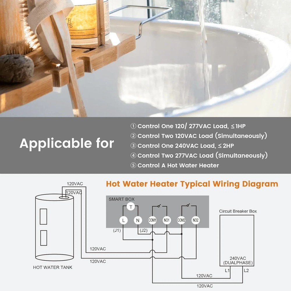 Smart WiFi Pool Timer Switch, 40 AMP – Rainproof Control for 120-277 VAC