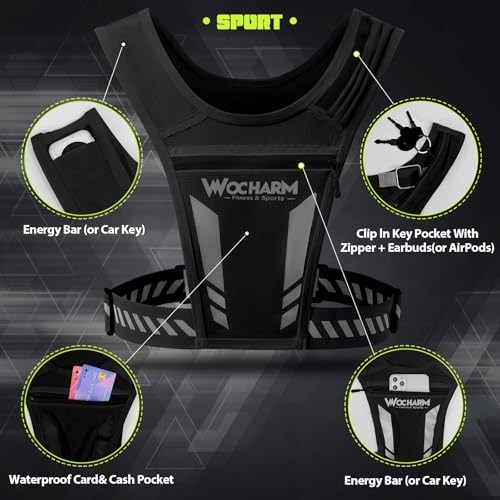 Reflective Vest Chest Phone Holder, Adjustable Hydration Training Workout Black