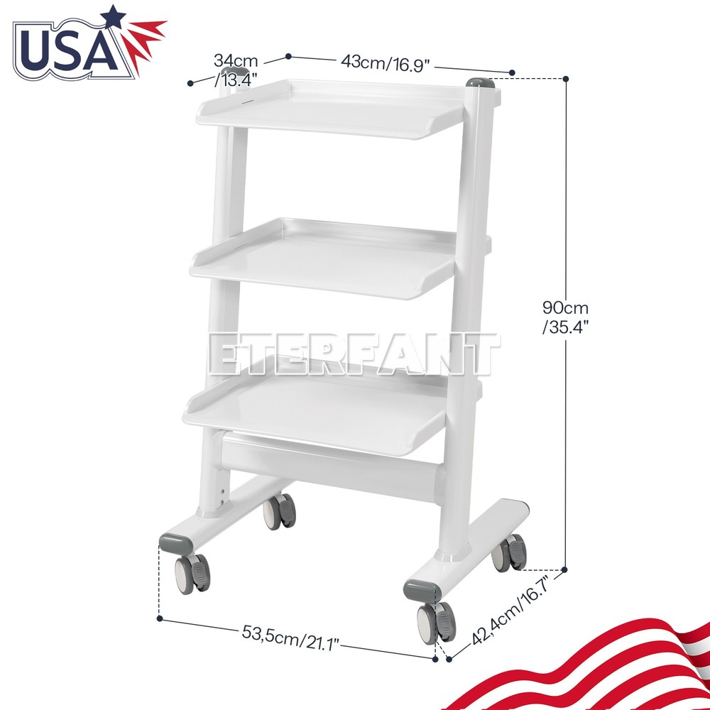 Lab Trolley Rolling Cart 3-Layer ABS Lab Serving Cart with Wheels/Socket
