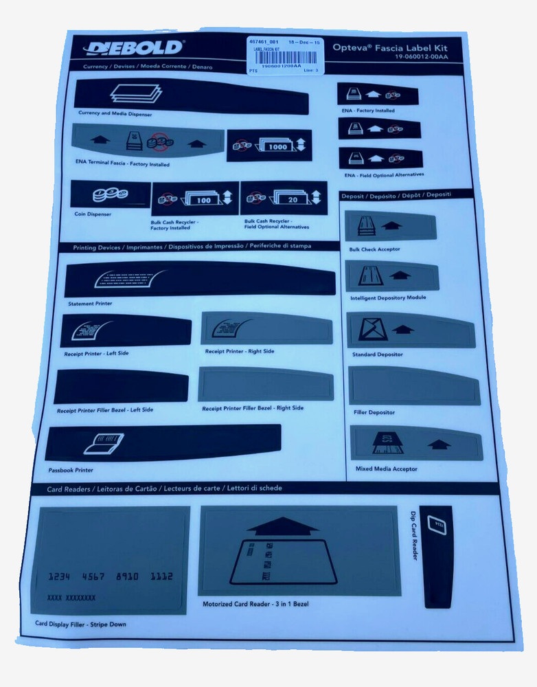 Opteva Module ATM Facia Label Kit, 19-060012-00AA