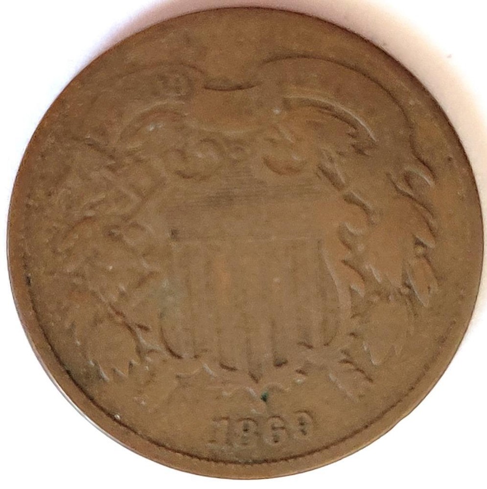 1869 US SHIELD 2 CENT PENNY VG DETAILS