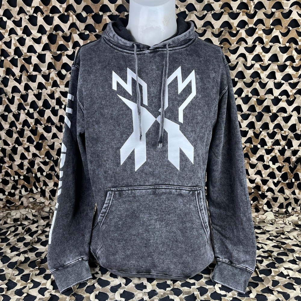 NEW HK Army Split Acid Wash Pull Over Hooded Sweatshirt - White - Medium