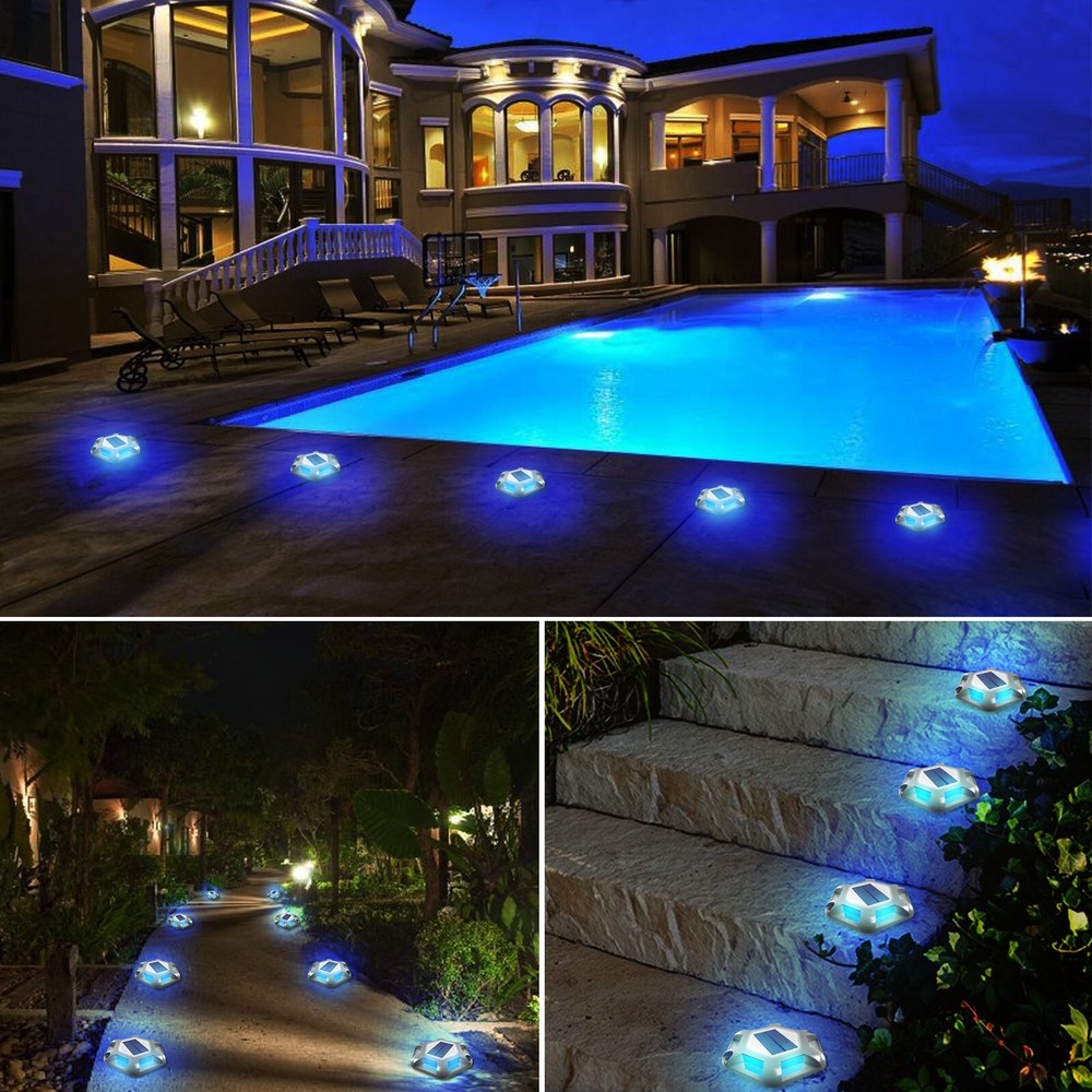 4Pack Solar Deck Lights Blue Driveway Dock Lights Blue Light for Step Sidewalk