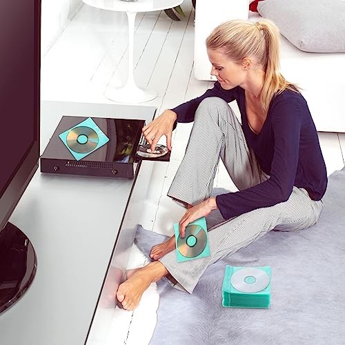 200 Pcs Cd DVD Sleeves Envelopes Bulk Double Sided Refill Plastic Disc Green