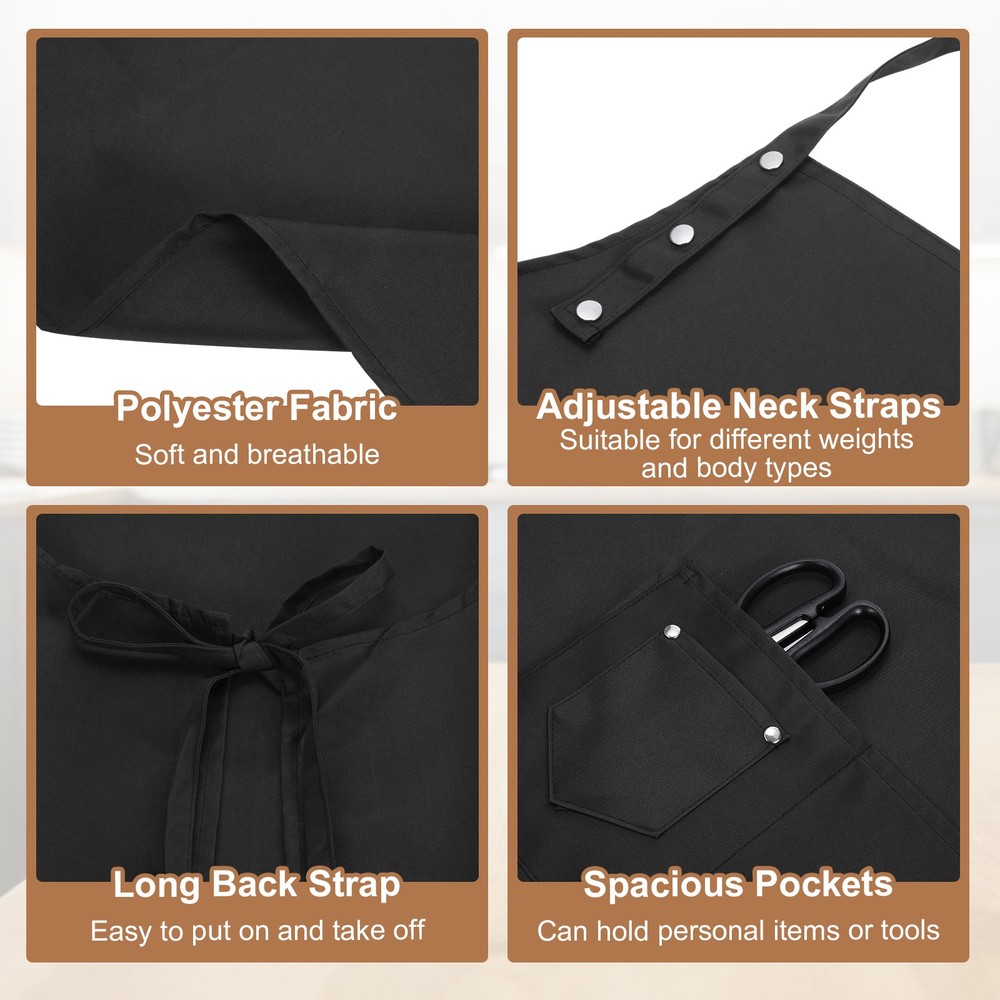 Kitchen Cooking Aprons, Adjustable Neck Strap Apron with Pocket, Black