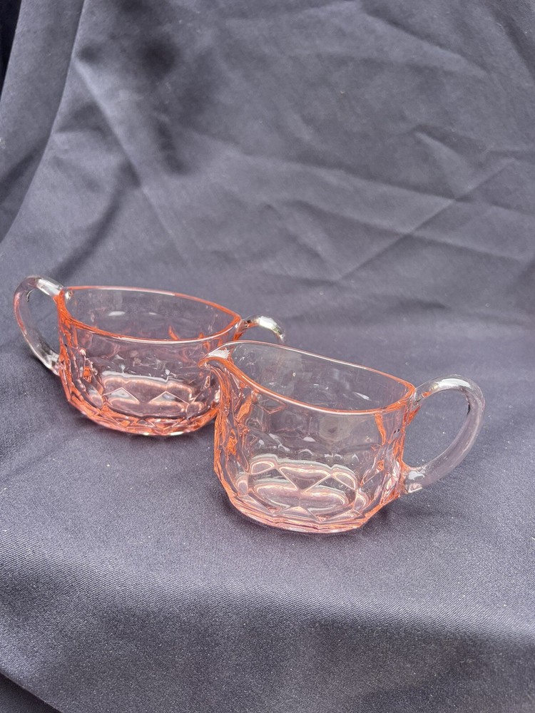 Vintage Pink Depression Glass Creamer & Open Sugar Set