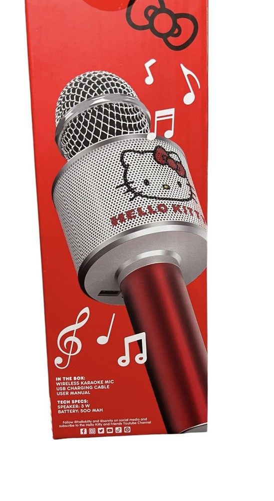 Hello Kitty Bluetooth Karaoke Microphone & Wireless Speaker USB Charging Red NIB