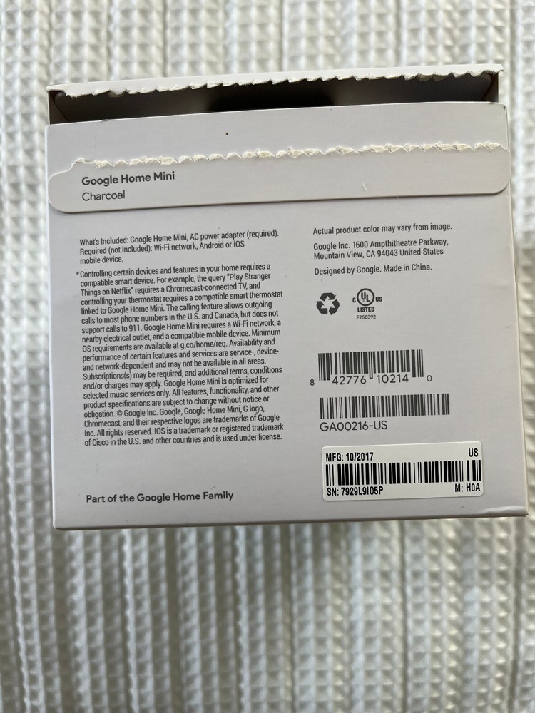 Google Home Mini Smart Assistant - Charcoal (GA00216-US)