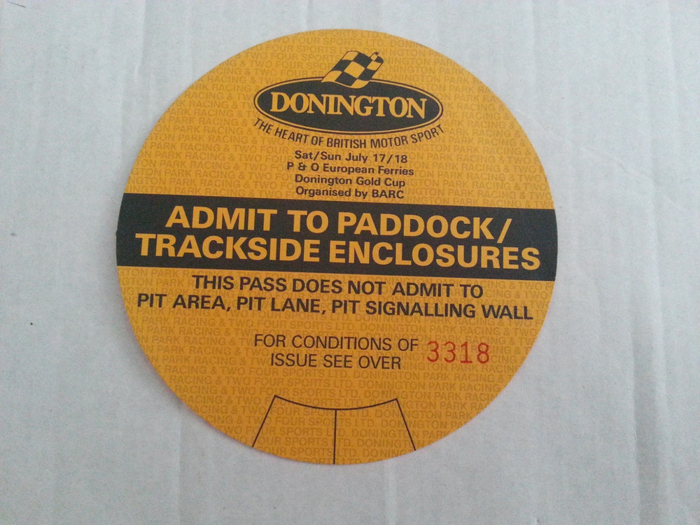 1993 DONINGTON GOLD CUP DTM PADDOCK PASS / TICKET