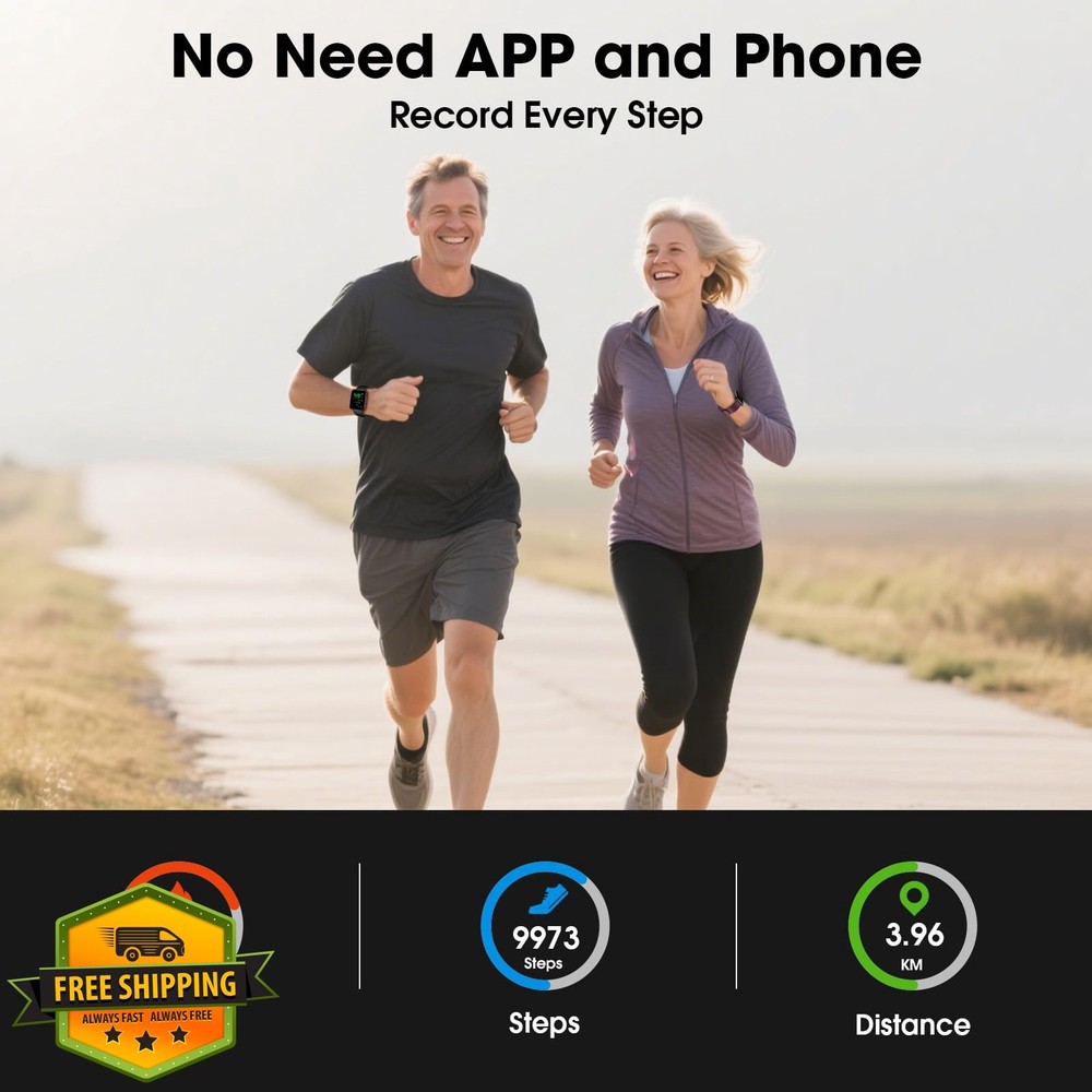 Pautios Pedometer Watch Senior Friendly Waterproof Step Tracker