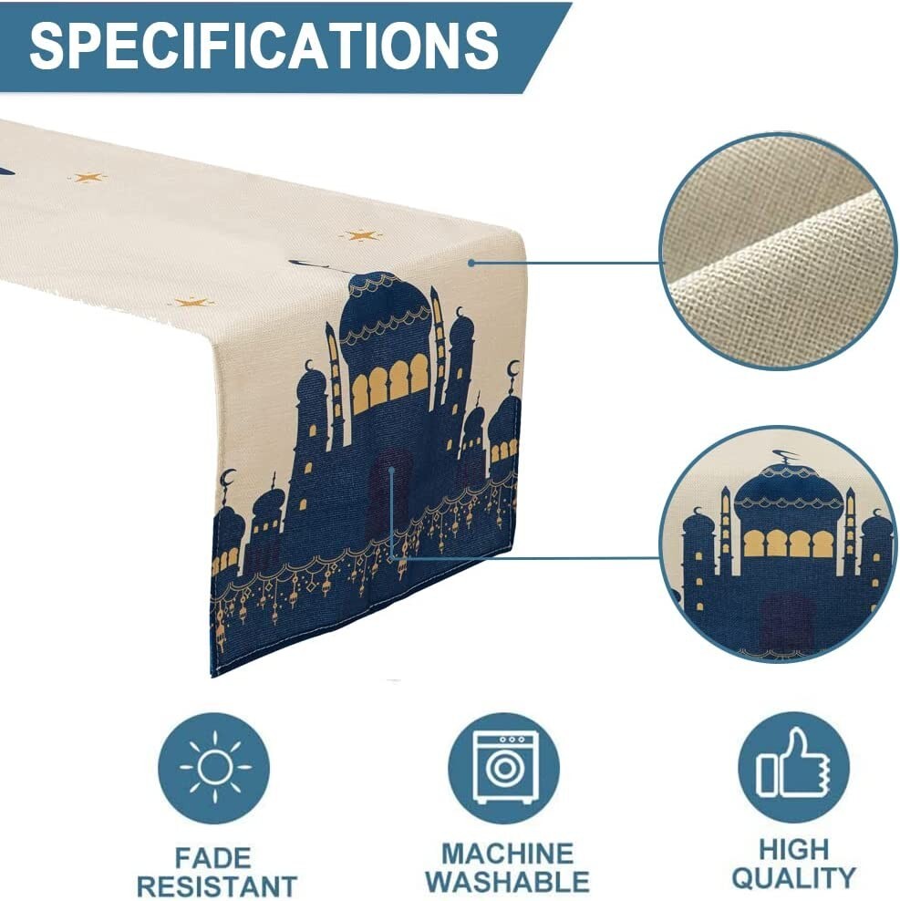 Eid Mubarak Table Runner, 13 x 72 Inch Ramadan Decoration