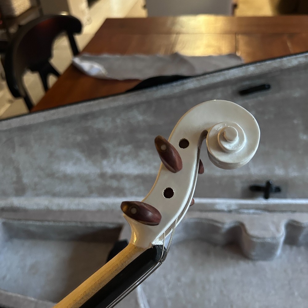White Full-Size 4/4 Solid Wood Violin Package with Case, Bow, Rosin, and More