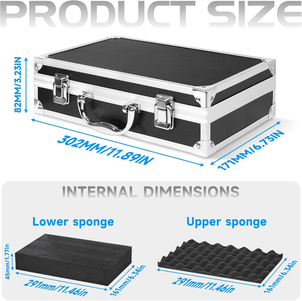 Professional Microphone Case Hard Shell Carrying 2 Wireless Mics Aluminum Frame