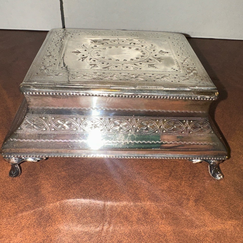 Victorian Silverplate Footed Box Bright Cut