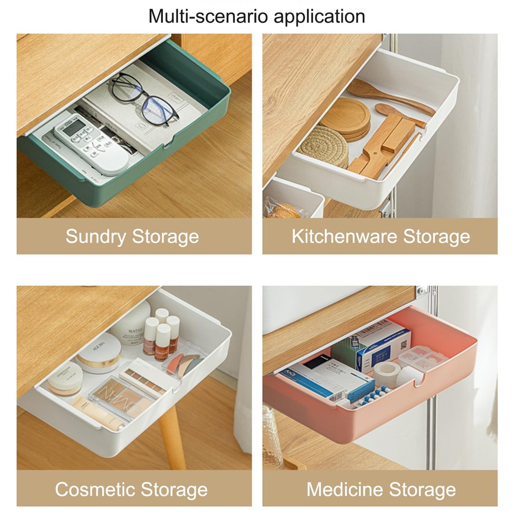2 Pack Under Desk Drawer, Large & Medium Self-Adhesive Under Desk Organizer, ...