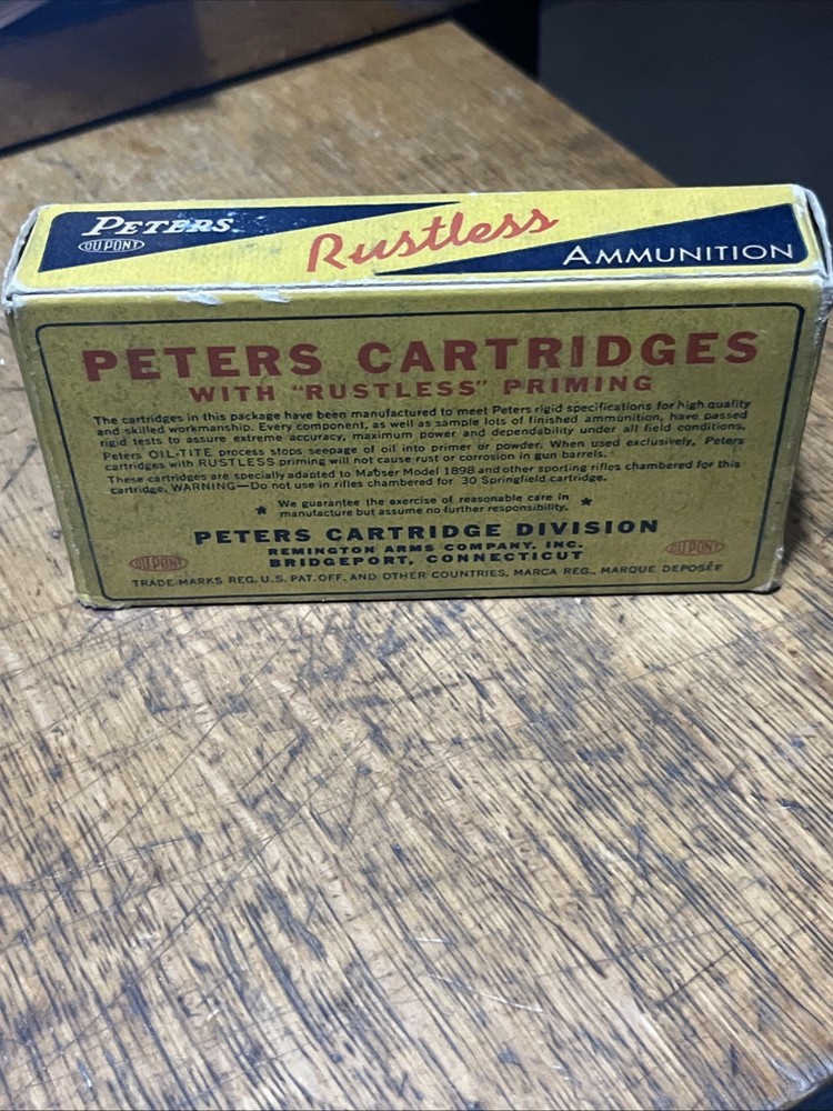 Vintage Peters Rustless 8mm Mauser Cartridge Ammo Box Empty