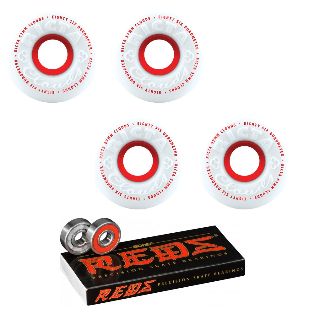Ricta Skateboard Wheels 57mm 86A Clouds With Bones Reds Bearings