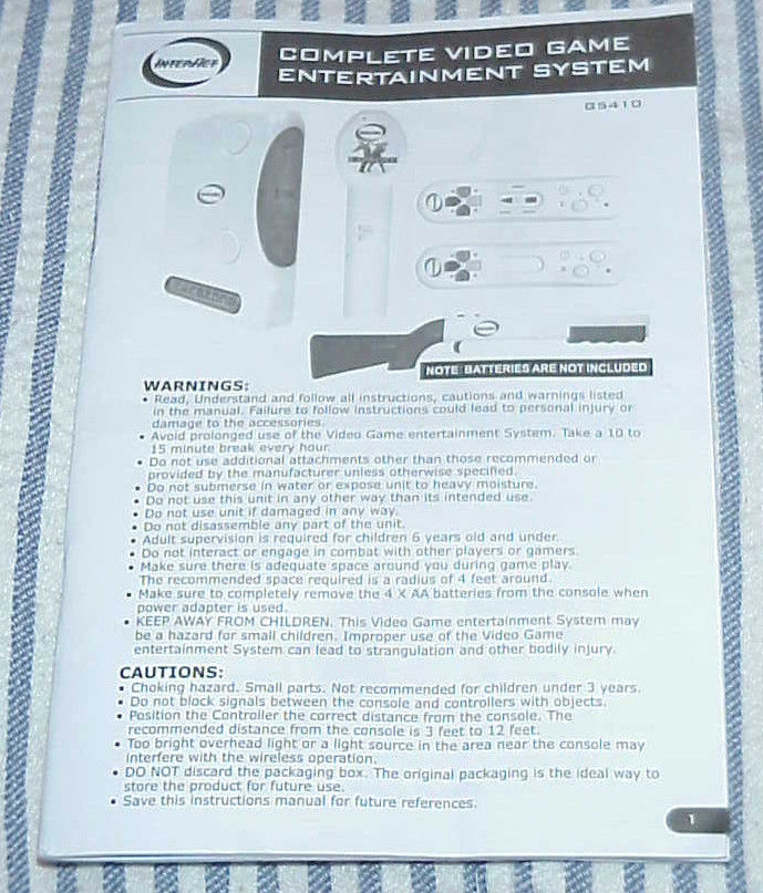 INSTRUCTION MANUAL for INTERACT G5410 Complete Video Game Entertainment System