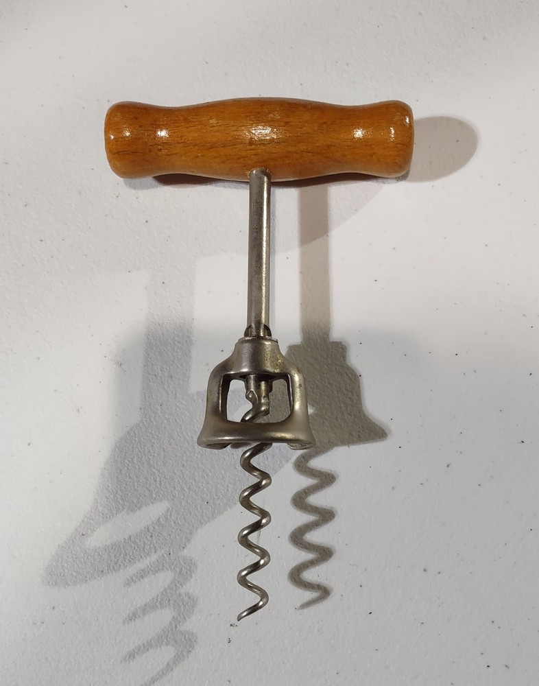Vintage German Wine Bottle Corkscrew Maple Handle 5 3/4"L