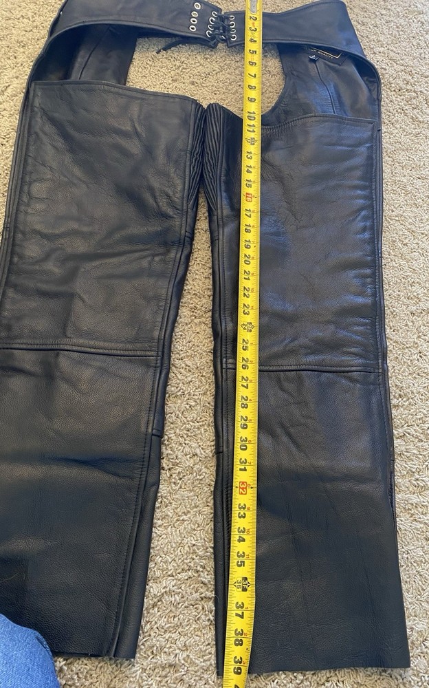 Renegade Classic Leather Motorcycle Chaps- Large High Quality Removable Lining