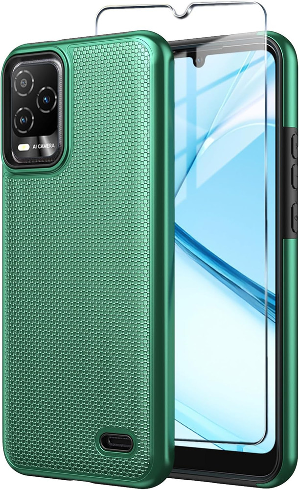 For BLU View 5 Pro Phone Case with Tempered Glass Screen Protector,Dual Layer He
