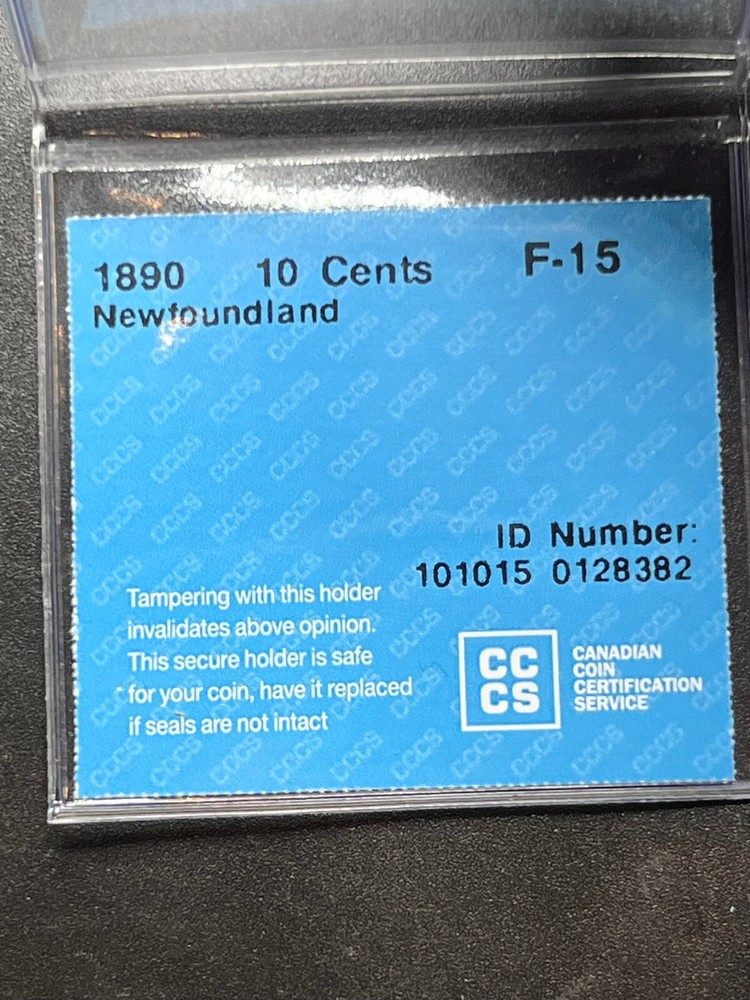 1890 NFLD 10 Cent CCCS Graded F-15