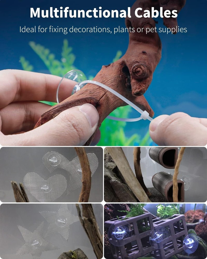 Suction Cups & Adjustable Zip Ties Set: Perfect Tools for Fish Tank Organization