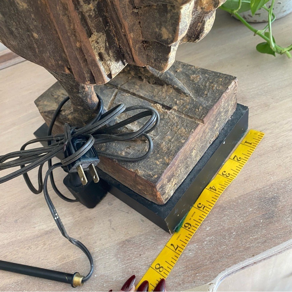 Rustic Handmade Wood Carved Rooster Lamp