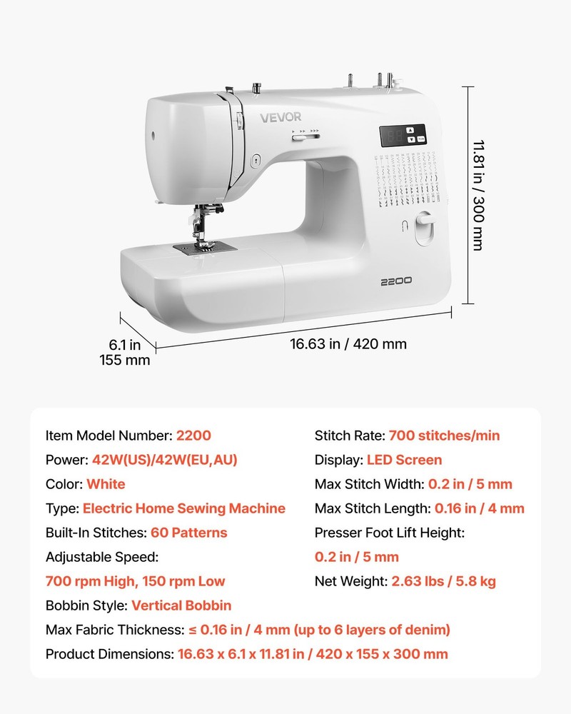 HOT/ Computerized Sewing Machine,60 Stitch Applications,with LED Screen,Foot Pe