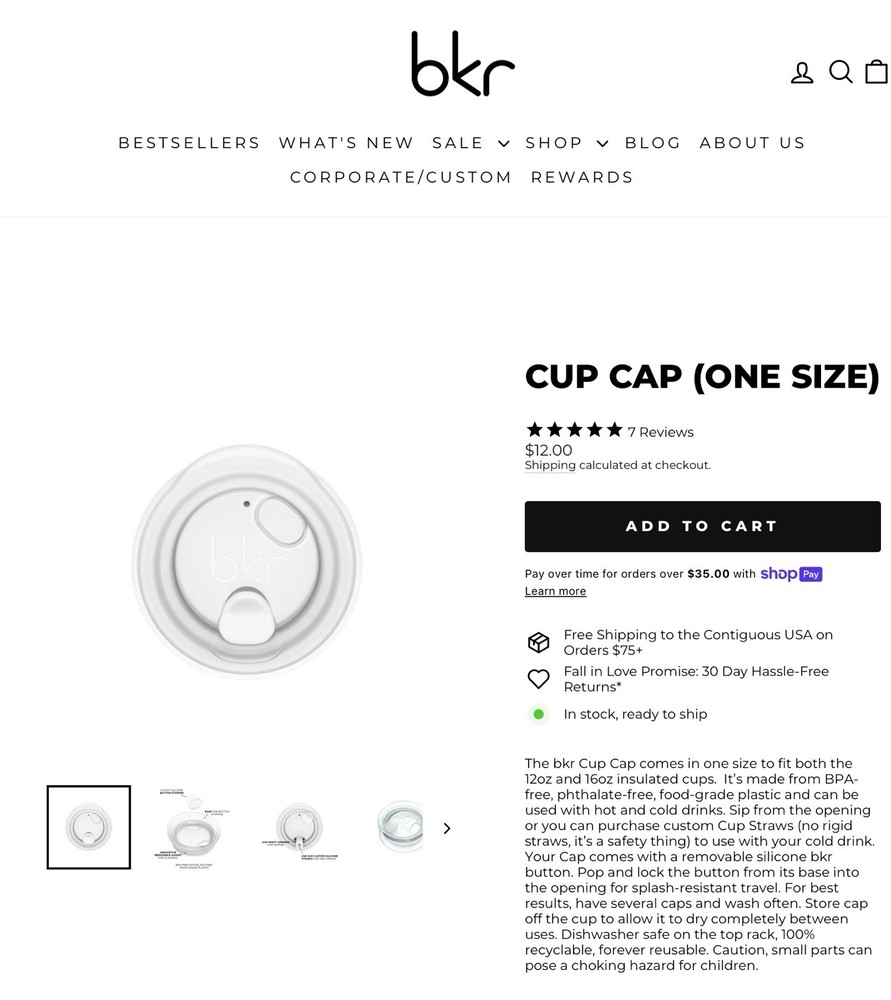 BKR Replacement Cup Cap 12 oz 16 oz