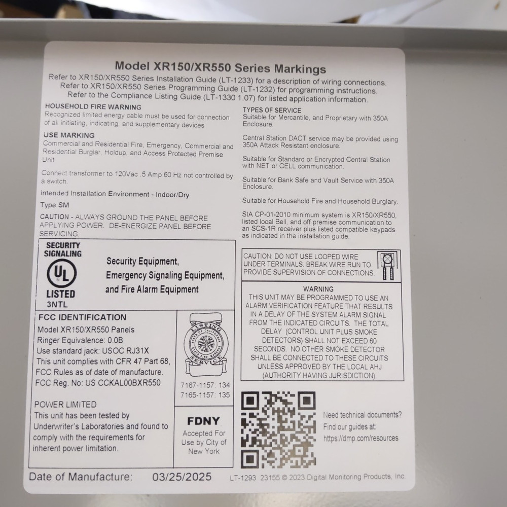 DMP XR150NL-G Network Panel Assembly and Accessories.
