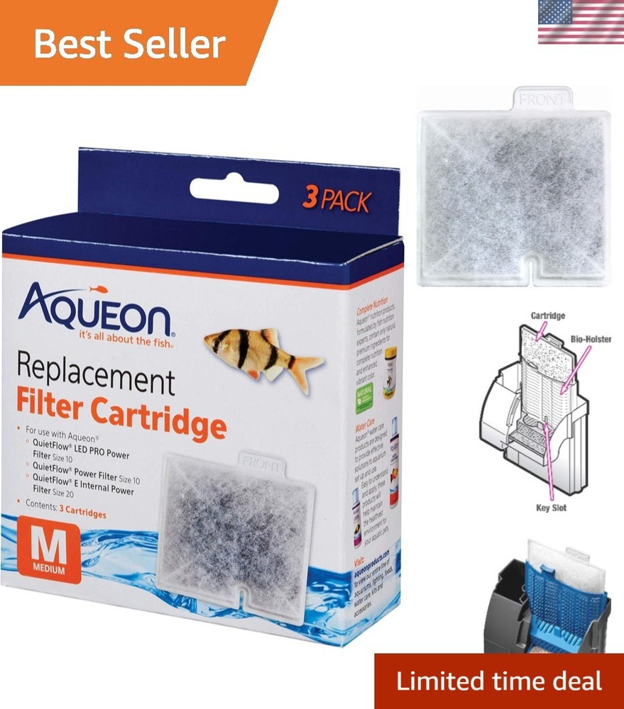 Easy Install Medium Replacement Filter Cartridges - 3 Pack for Fish & Reptiles