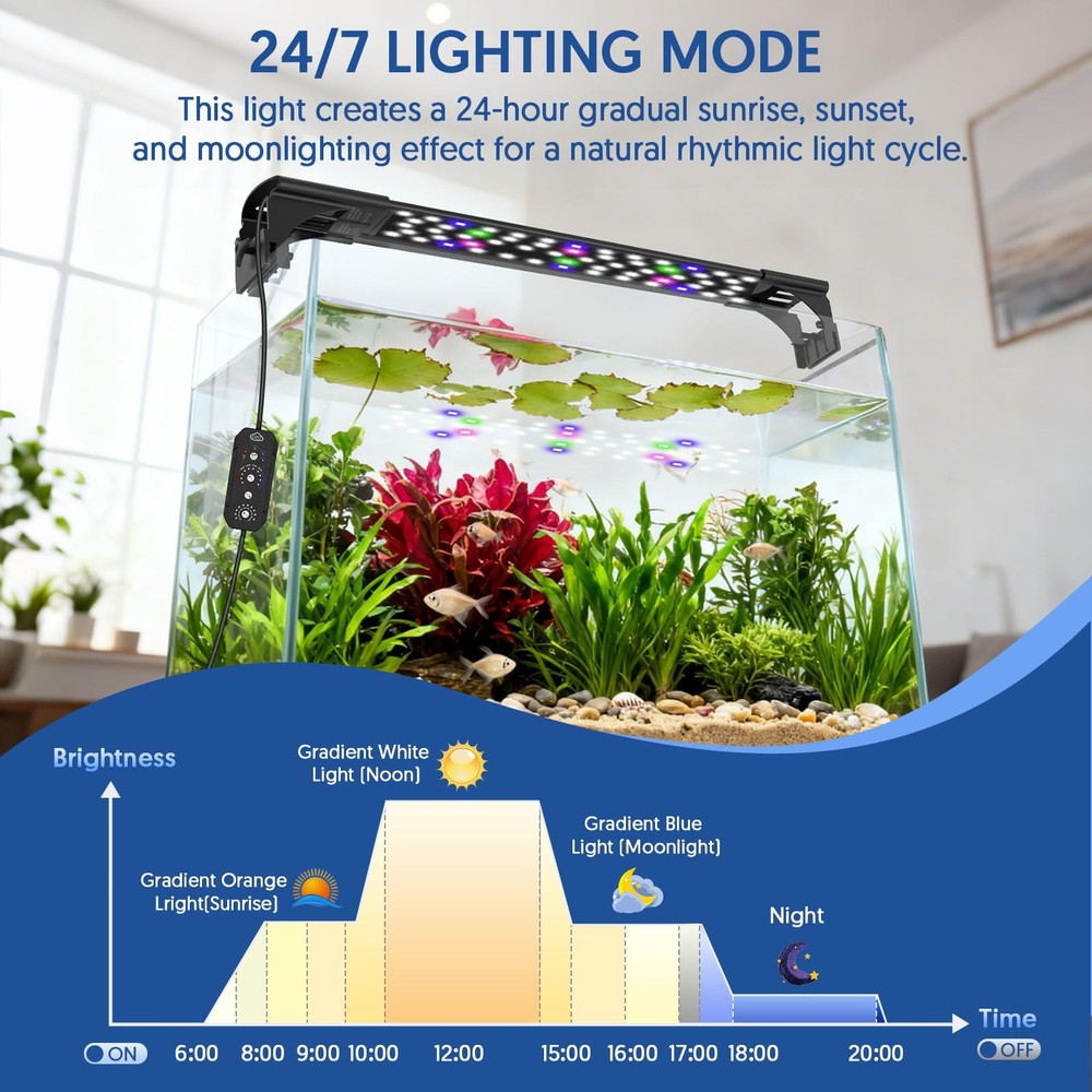Aquarium Light, 30W Fish Tank Light with 24/7 Lighting Mode, Timer, DIY Mode,...
