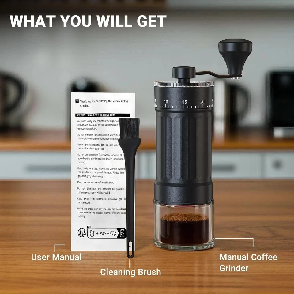 Mini Manual Coffee Grinder, Portable Hand Mill, 30G Capacity, Adjustable Setting