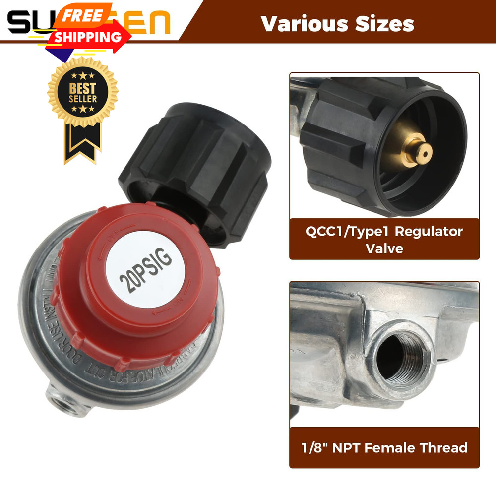 0-20 PSI Adjustable High Pressure Propane Regulator Valve Kit, Silver