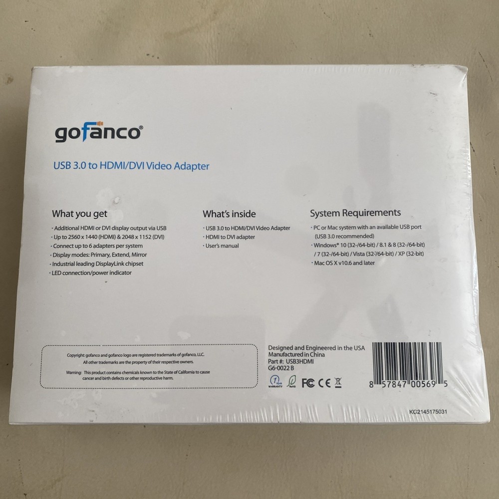 gofanco USB 3 to HDMI/DVI External Graphics Video Adapter Mac/Windows – USB3HDMI