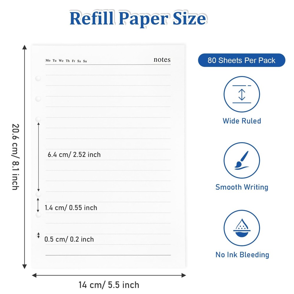 SAYEEC A5 Refill Paper Loose Leaf Lined for Planner refillable paper