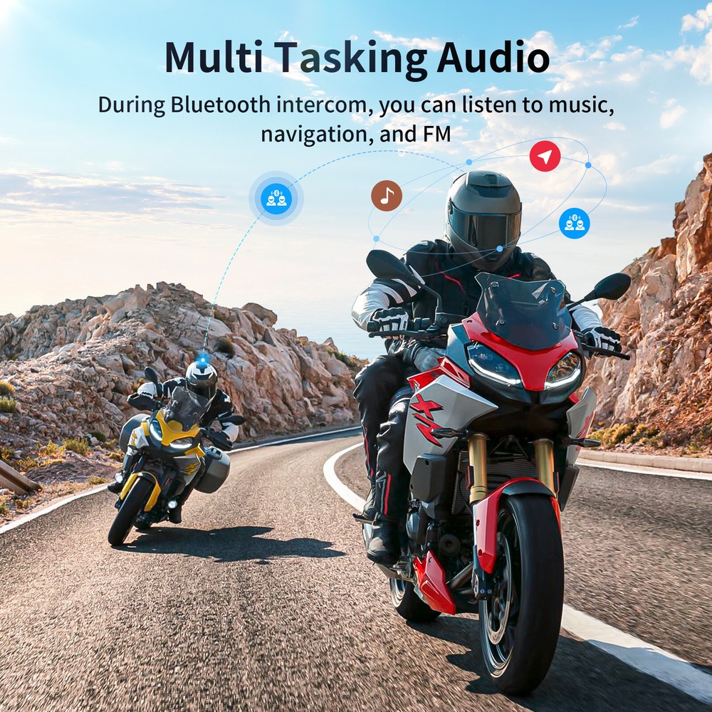 2x FX7 Motorcycle Intercom Headset Bluetooth Helmet 2km 10 Riders Communication
