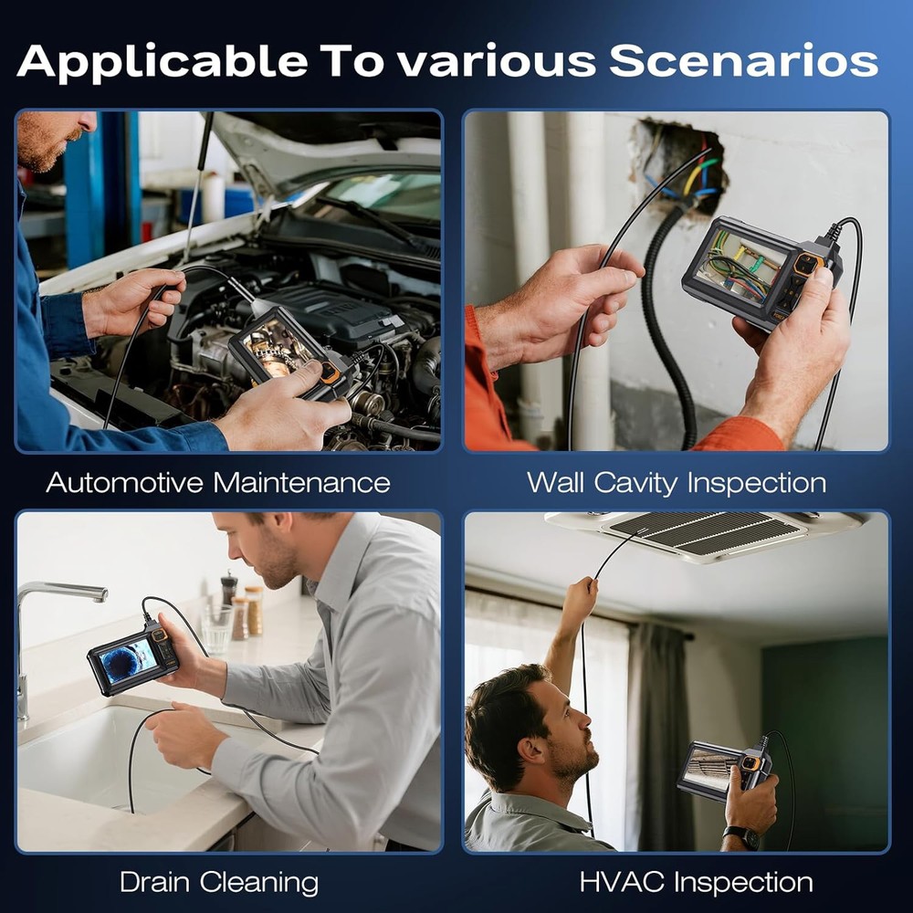 Endoscope Camera with Light, Borescope Camera with 4.3" IPS IP67 Screen Black