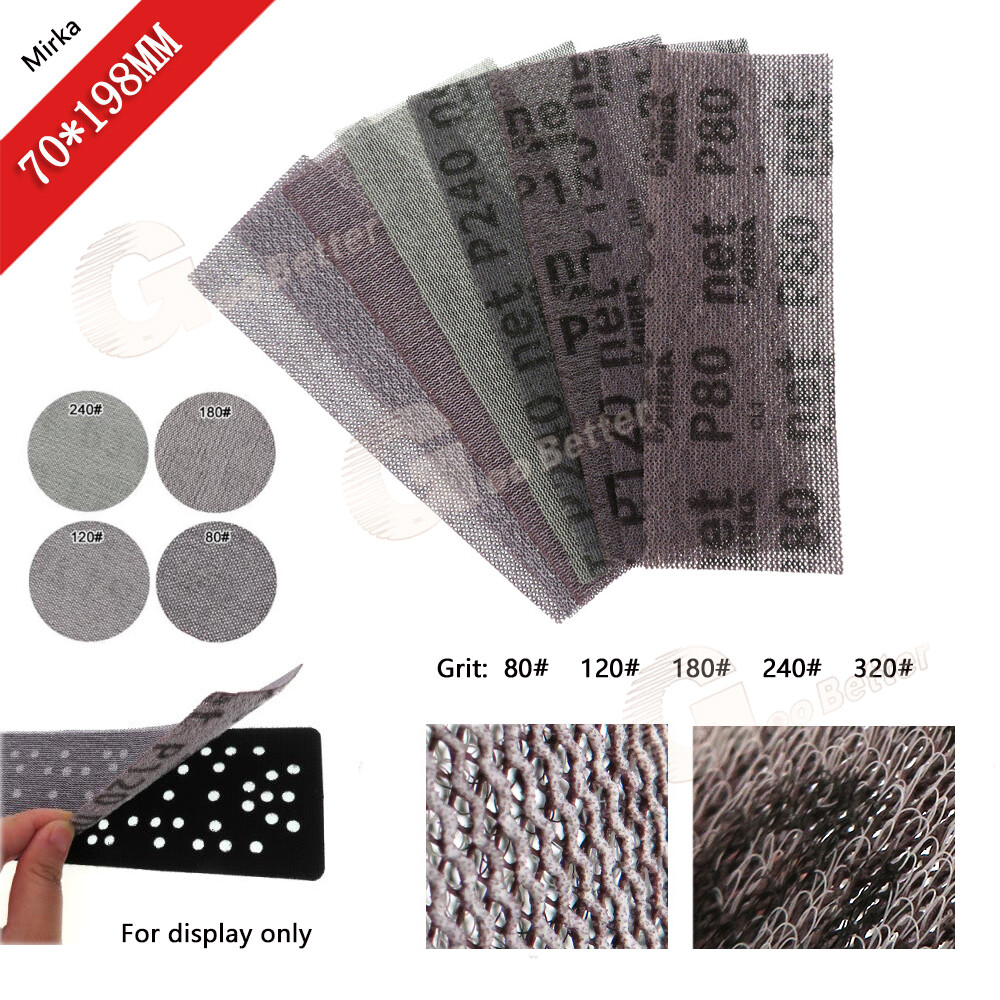70*198mm Grid Sandpaper Hook & Loop Rectangles Mesh Drywall Sanding 80-320 Grit
