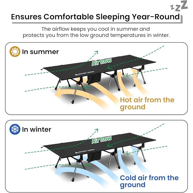 Folding Camping Cot Lightweight Portable Bed W/ Side Pocket & Height Options New