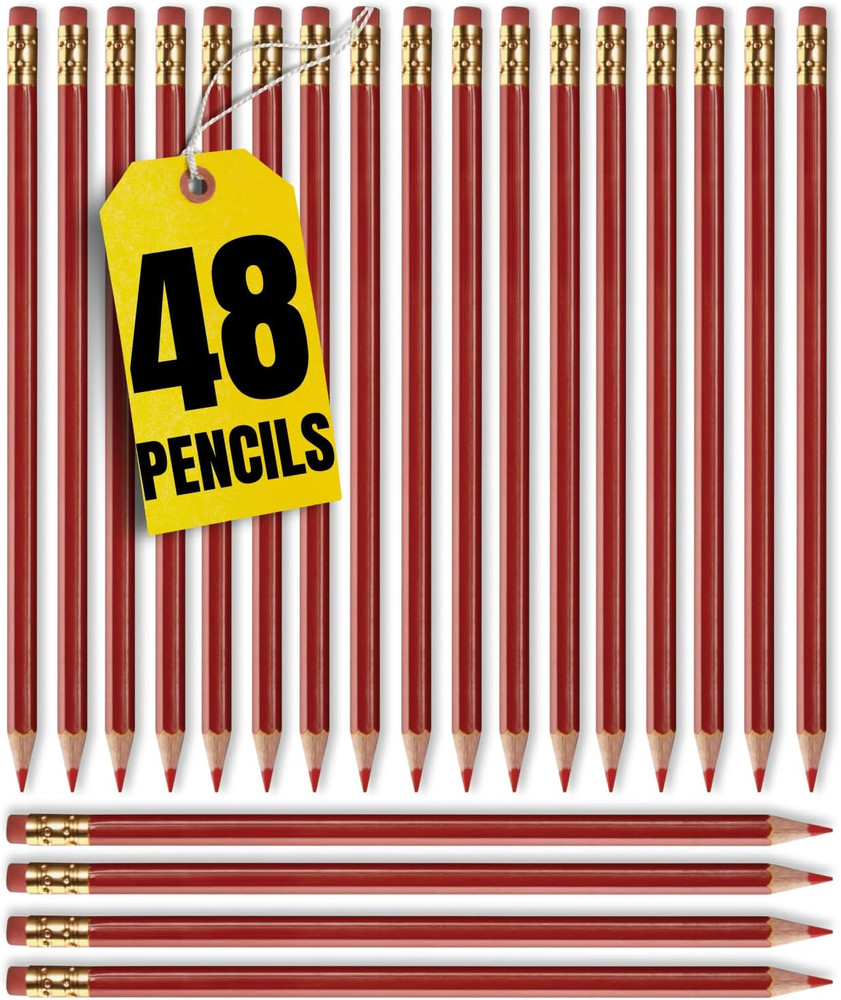 Red Grading Pencils #2 Lead, Red Pre Sharpened Checking Pencils 48 Pack