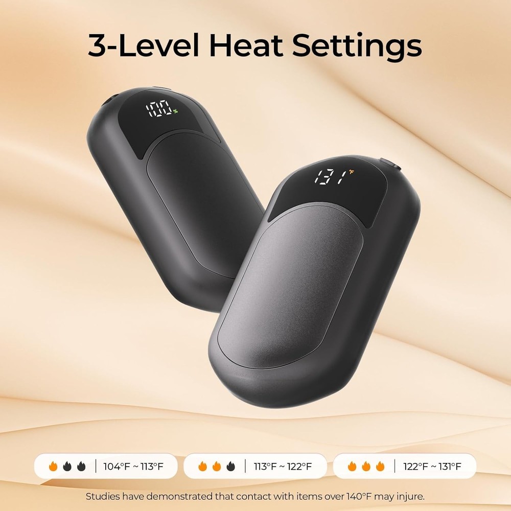 2 Pack Black Hand Warmers Rechargeable Ntc Temperature Control Portable Gift