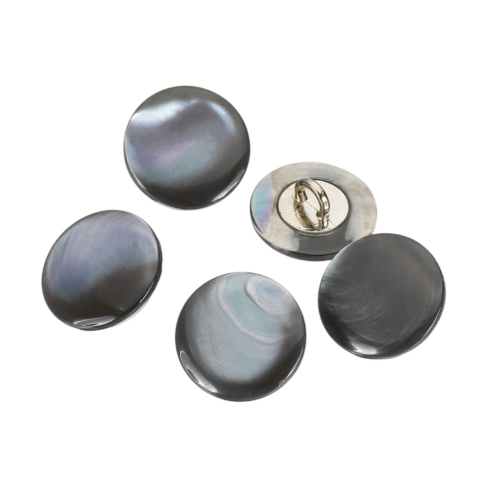 5Pcs Natural Shell Button, 15mm Curved Shell Shank Buttons, Grey/Silver