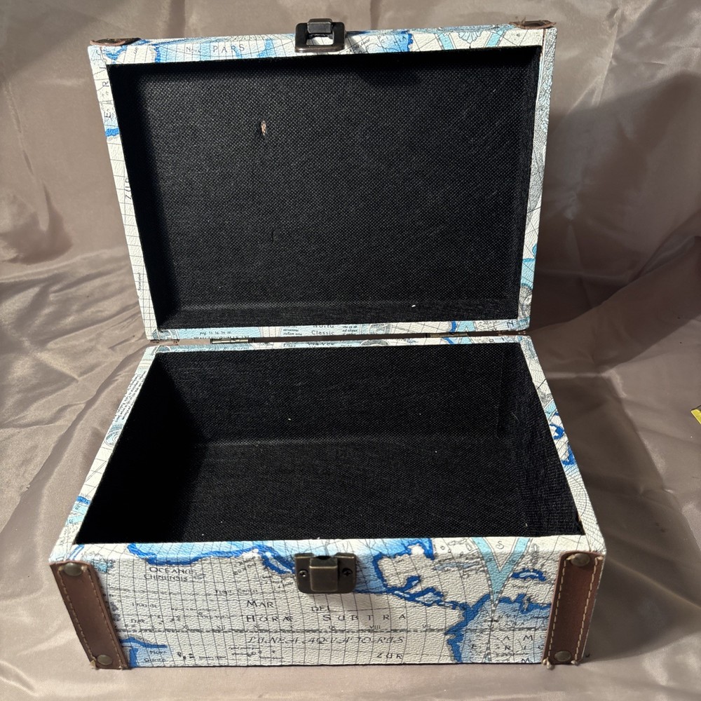 an "Old World" map design Decorative Storage Box In Blue And Gray