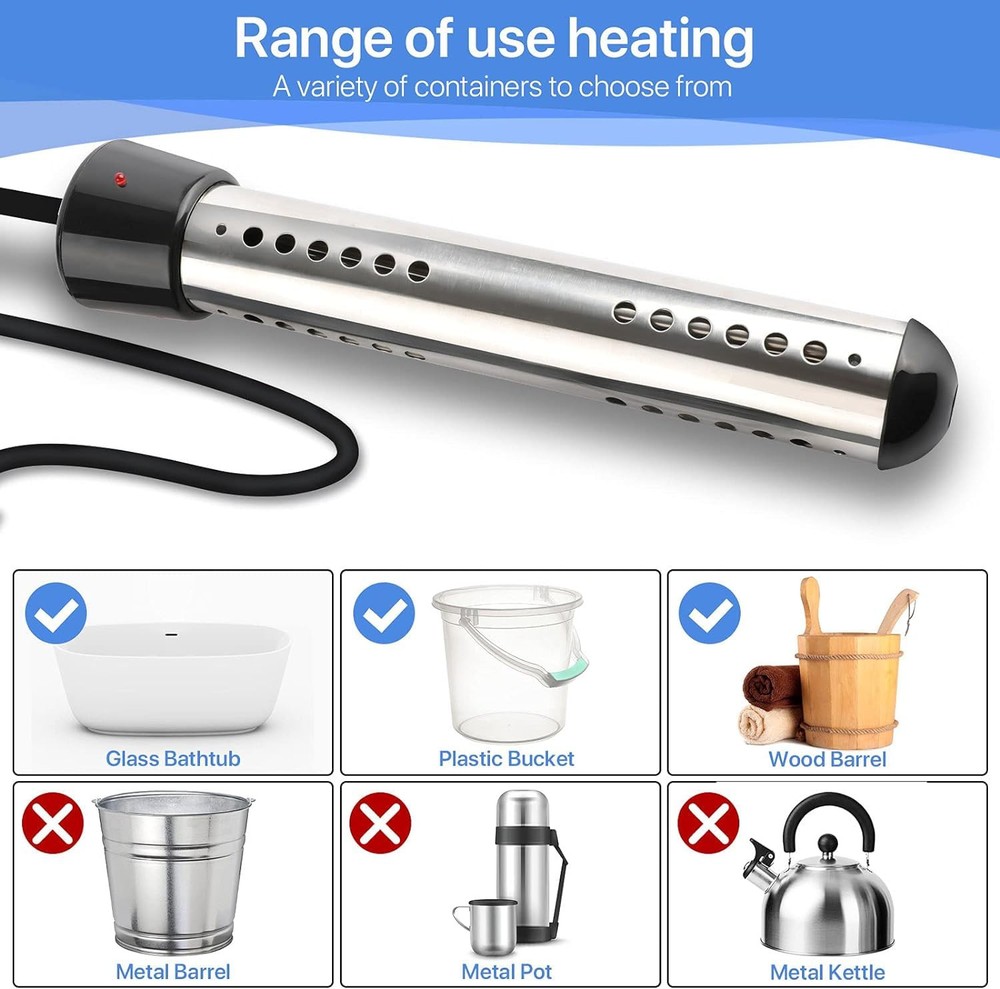 2000W Immersion Water Heater with 304 SS Guard Fast Heats up 5 gallons Water ...